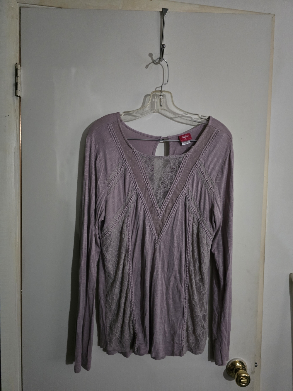 Daytrip Dusty Lavender Lace-Inset V-Neck Long Sleeve Top Xlg